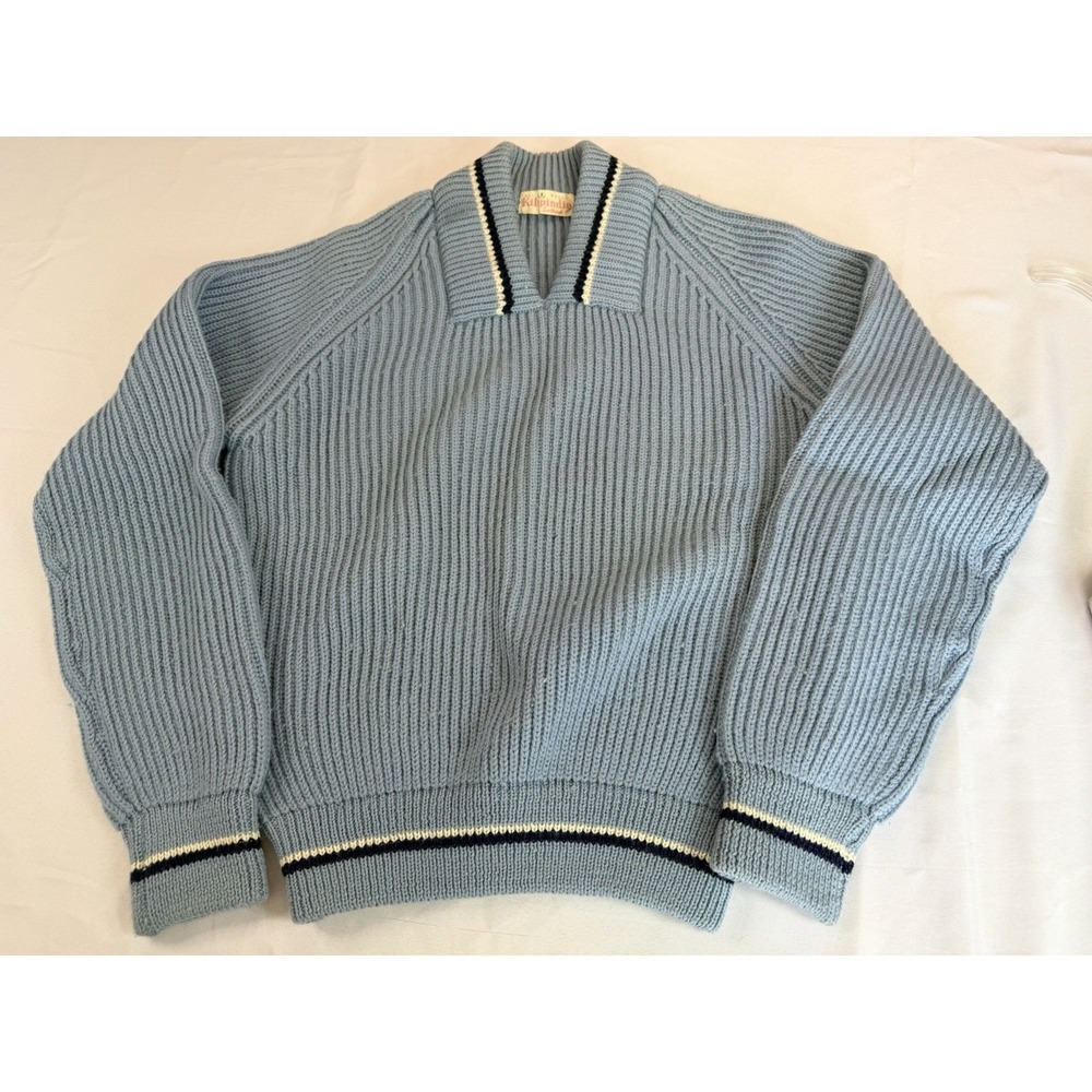 Kilspindie of Scotland Vintage 100% Wool Blue Knit Sweater See Measurements
